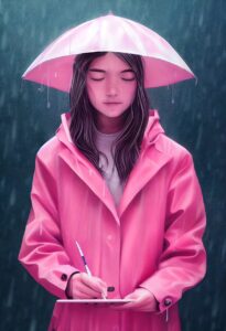 Imaxe alegórica do uso dun IPad. Unha rapaza baixo a chuvia usando un deles.