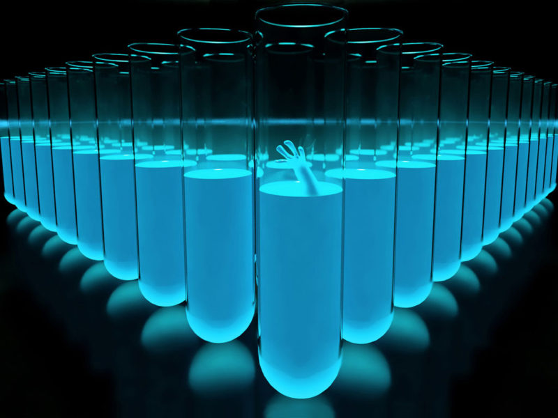 Imaxe alegórica de tubos de ensaio dun laboratorio.