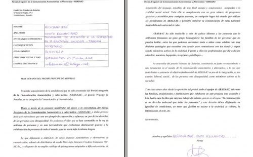 Carta de apoio candidatura ARASAAC